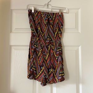 Black Multi Print Strapless Romper